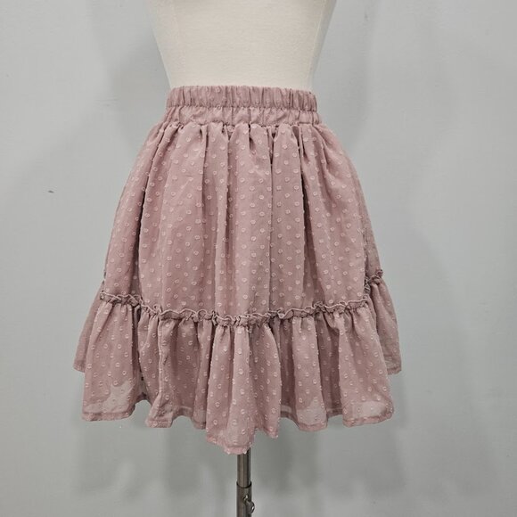Simplee Swiss Dot Blush Pink Ruffle Mini Flare Short Length Polka High Skirt XS - Picture 2 of 7